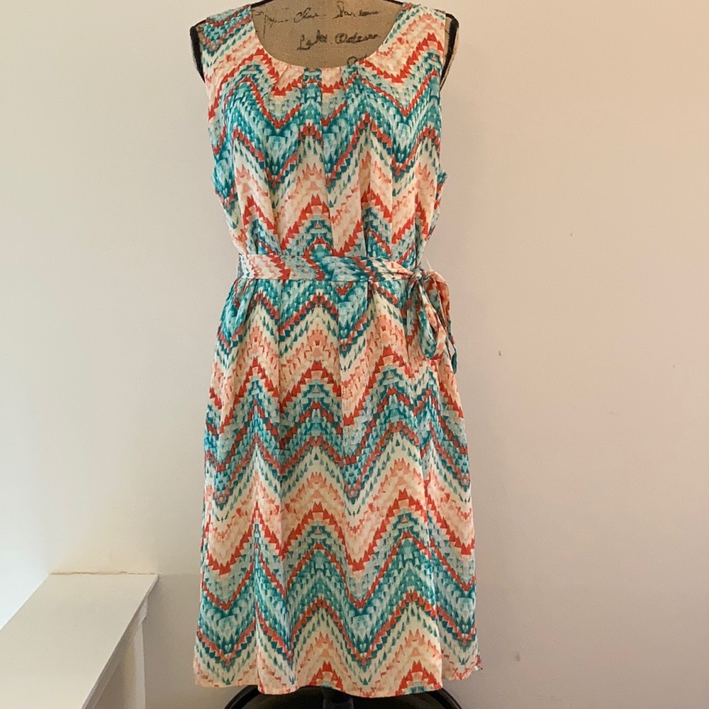 Maurices Sleeveless Belted Dress Orange Print XL
